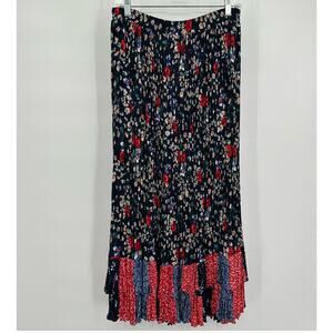 Vintage Womens Broomstick Maxi Skirt Size L Floral Patchwork Boho Americana